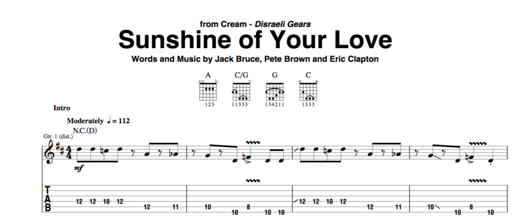 sunshine of your love riff using d7 chord tones